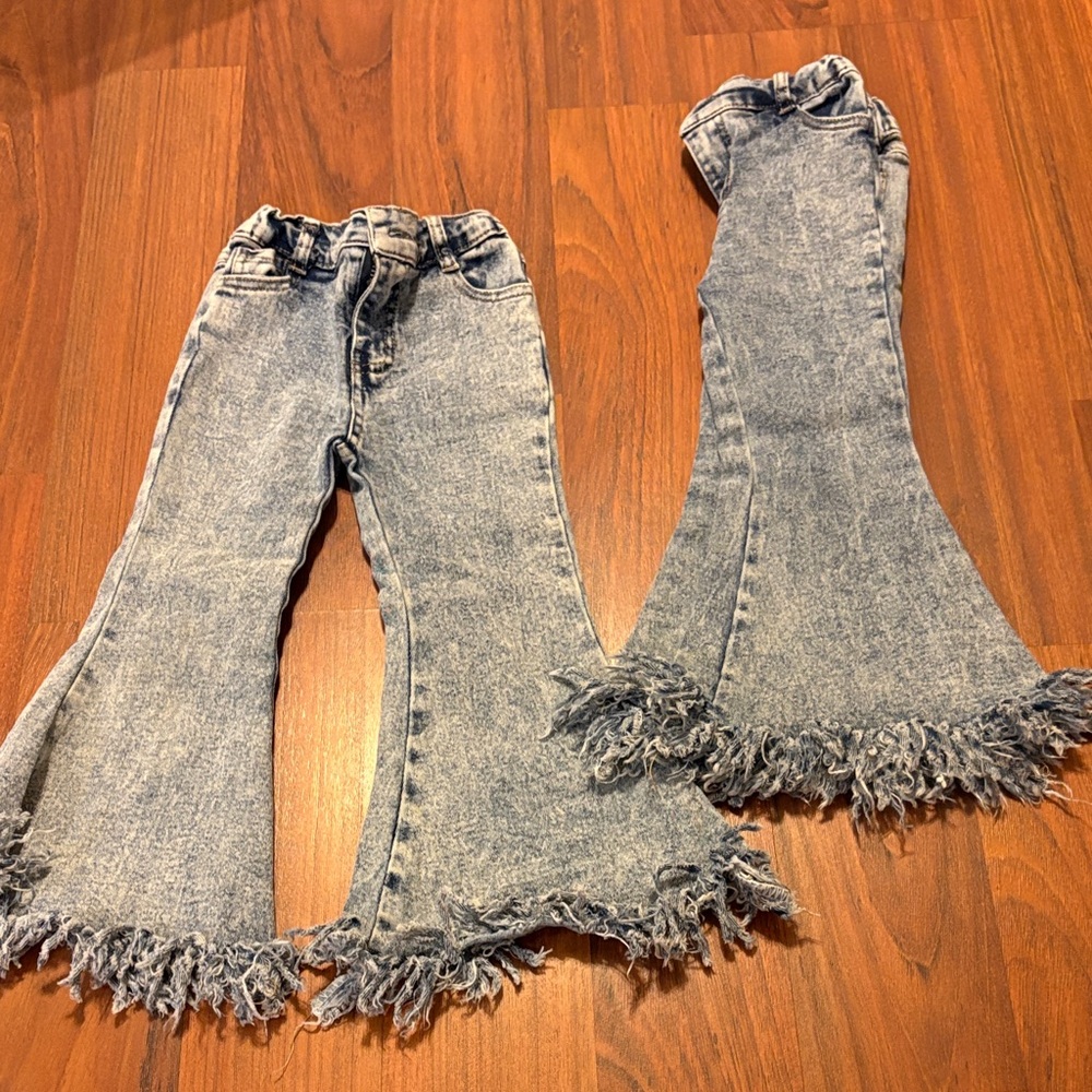 Beauts and beaus Girls' Light Wash Frayed Hem Flare Jeans 3t (these cost me)